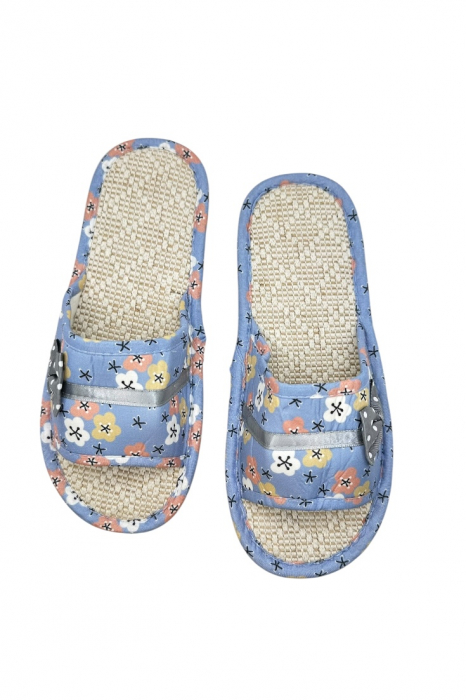 Papuci de casă pentru femei, Tecos®, albastru cu model floral, confortabili, talpă respirabilă, marime 40-41, 25 centimetri [6]