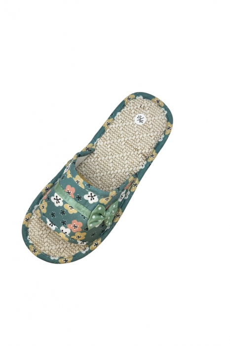 Papuci de casă pentru femei, Tecos®, verde cu model floral, confortabili, talpă respirabilă, marime 36-37, 23 centimetri [5]