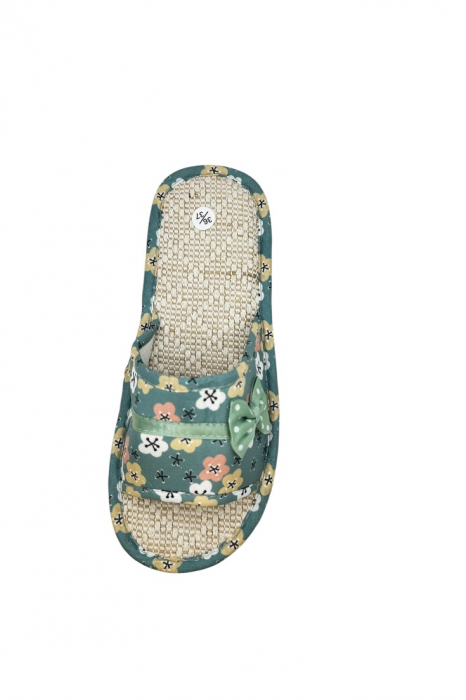 Papuci de casă pentru femei, Tecos®, verde cu model floral, confortabili, talpă respirabilă, marime 36-37, 23 centimetri [6]