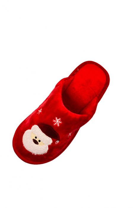 Papuci de Craciun pentru dama, roșu, mărime 38-39, imprimeu Moș Crăciun, 24 centimetri [5]