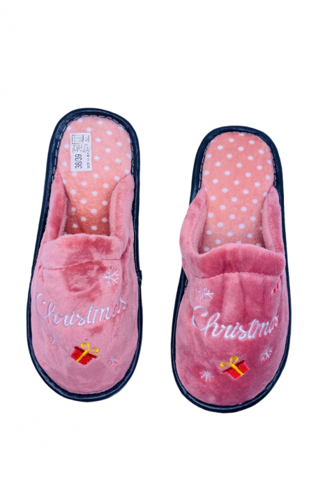 Papuci de Craciun pentru dama, roz, mărime 40-41, imprimeu Christmas, 25 centimetri [5]