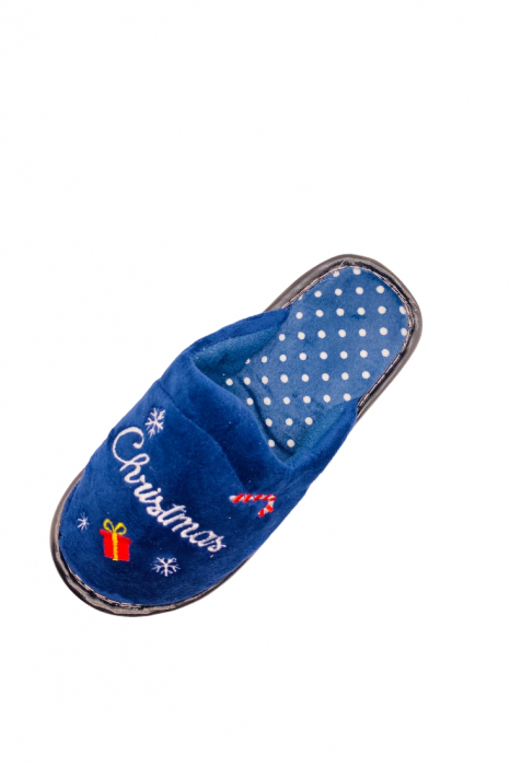 Papuci de Craciun pentru dama, albaștri, mărime 38-39, imprimeu Christmas, 24 centimetri [3]
