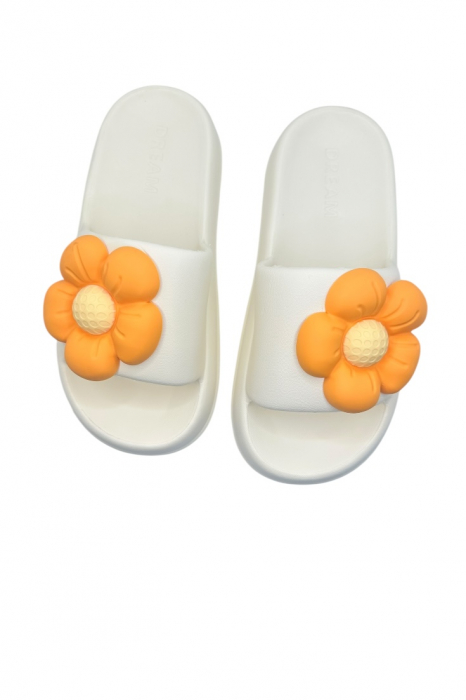 Papuci de dama, Tecos®, marime 35-36, alb cu imprimeu 3D floare, foarte usori, talpa anti-alunecare, 23 centimetri [4]