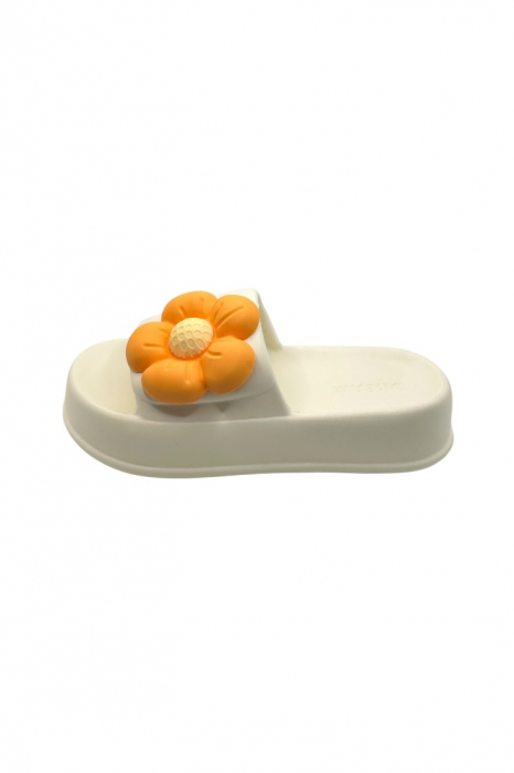 Papuci de dama, Tecos®, marime 35-36, alb cu imprimeu 3D floare, foarte usori, talpa anti-alunecare, 23 centimetri [2]