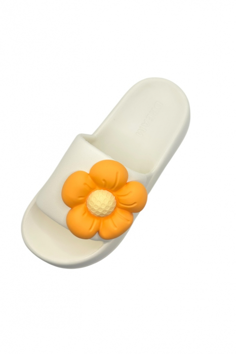 Papuci de dama, Tecos®, marime 35-36, alb cu imprimeu 3D floare, foarte usori, talpa anti-alunecare, 23 centimetri [6]