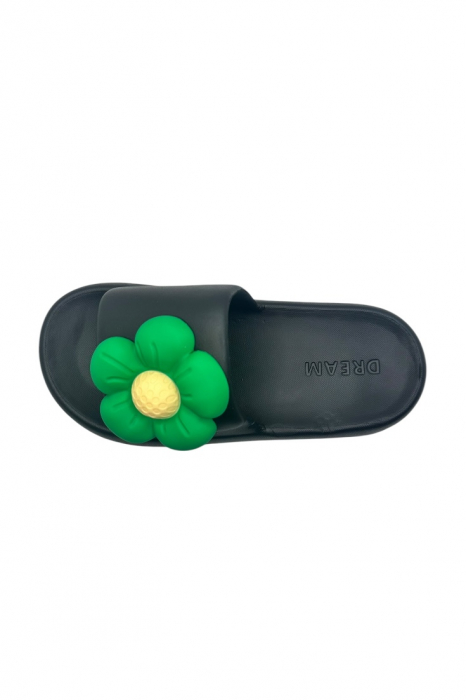 Papuci de dama, Tecos®, marime 35-36, negru cu imprimeu 3D floare, foarte usori, talpa anti-alunecare, 23 centimetri [3]