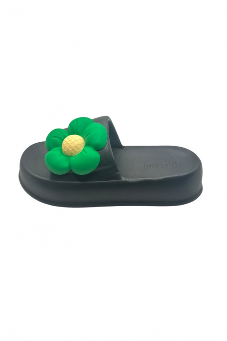 Papuci de dama, Tecos®, marime 35-36, negru cu imprimeu 3D floare, foarte usori, talpa anti-alunecare, 23 centimetri [2]