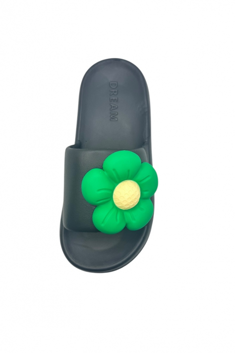 Papuci de dama, Tecos®, marime 35-36, negru cu imprimeu 3D floare, foarte usori, talpa anti-alunecare, 23 centimetri [5]