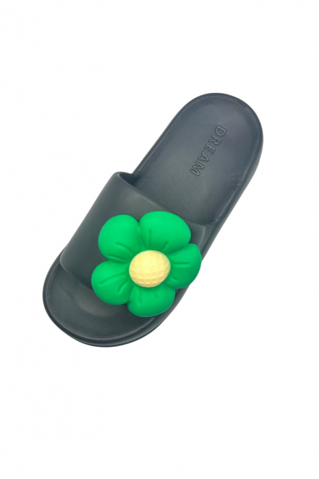 Papuci de dama, Tecos®, marime 35-36, negru cu imprimeu 3D floare, foarte usori, talpa anti-alunecare, 23 centimetri [6]