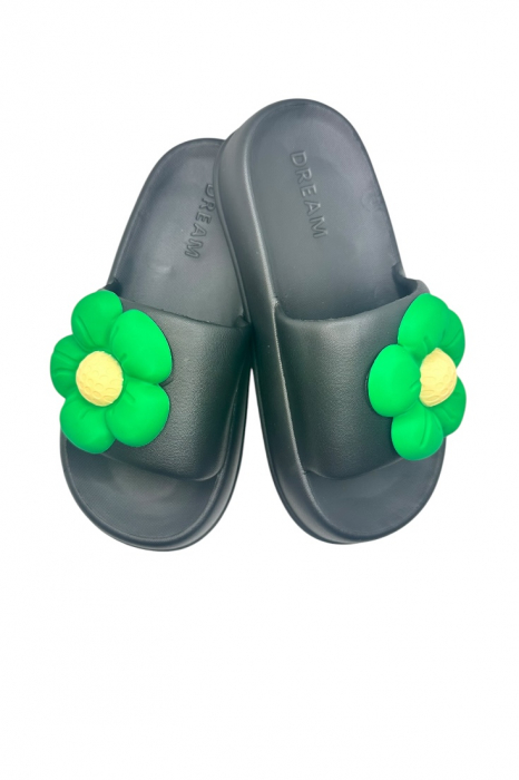 Papuci de dama, Tecos®, marime 35-36, negru cu imprimeu 3D floare, foarte usori, talpa anti-alunecare, 23 centimetri [1]
