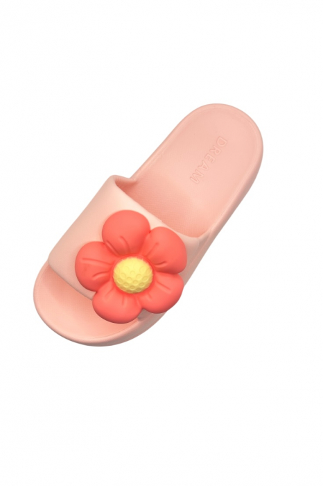 Papuci de dama, Tecos®, marime 35-36, roz cu imprimeu 3D floare, foarte usori, talpa anti-alunecare, 23 centimetri [4]