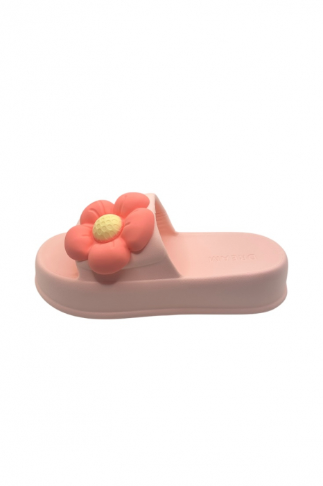 Papuci de dama, Tecos®, marime 35-36, roz cu imprimeu 3D floare, foarte usori, talpa anti-alunecare, 23 centimetri [2]