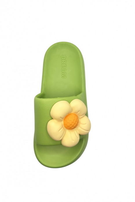 Papuci de dama, Tecos®, marime 35-36, verde cu imprimeu 3D floare, foarte usori, talpa anti-alunecare, 23 centimetri [3]