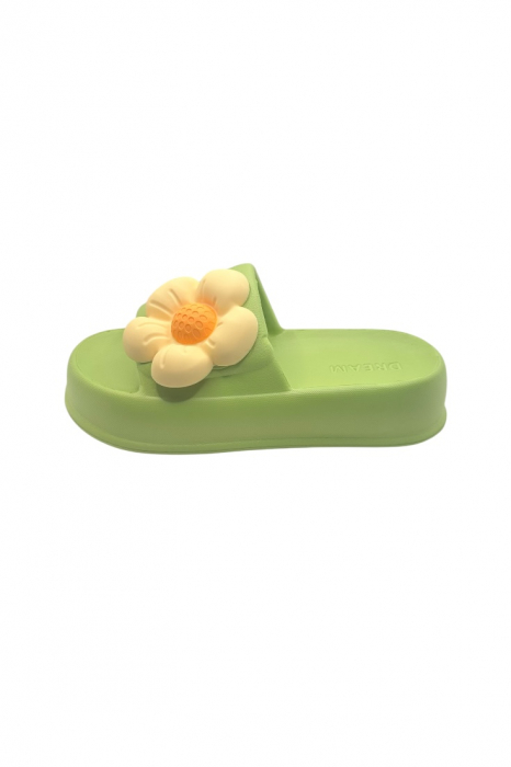 Papuci de dama, Tecos®, marime 35-36, verde cu imprimeu 3D floare, foarte usori, talpa anti-alunecare, 23 centimetri [2]