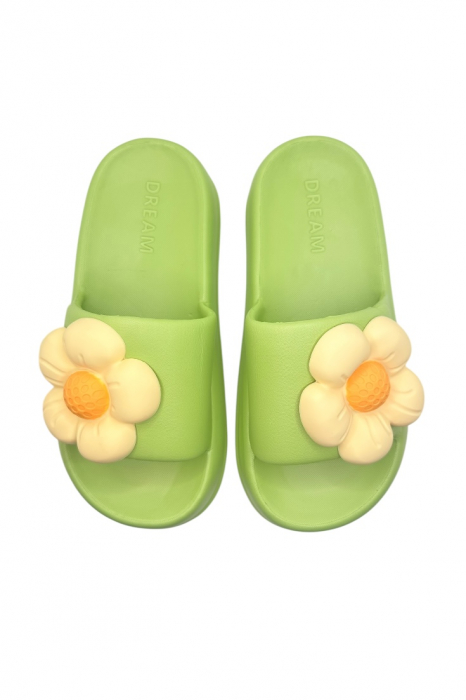 Papuci de dama, Tecos®, marime 35-36, verde cu imprimeu 3D floare, foarte usori, talpa anti-alunecare, 23 centimetri [5]