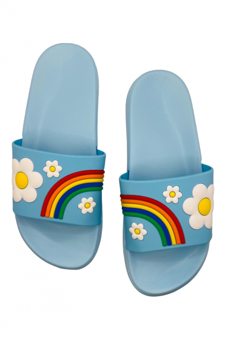 Papuci de piscina pentru dama cu imprimeu curcubeu, albastru, marime 36, 22.5 centimetri [6]