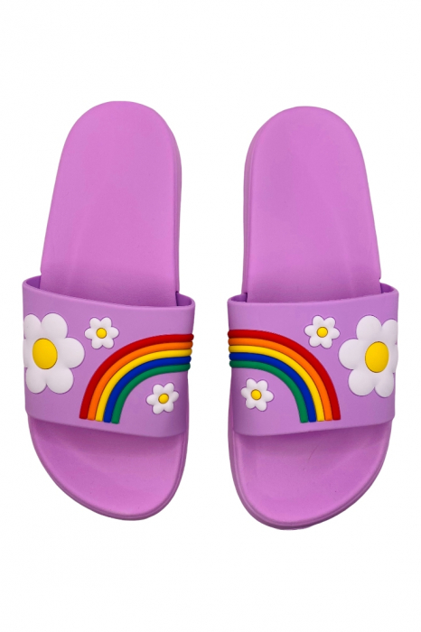 Papuci de piscina pentru dama cu imprimeu curcubeu, mov, marime 36, 22.5 centimetri [5]