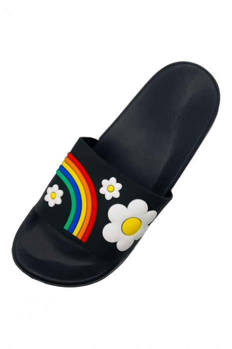 Papuci de piscina pentru dama cu imprimeu curcubeu, negru, marime 36, 22.5 centimetri [4]