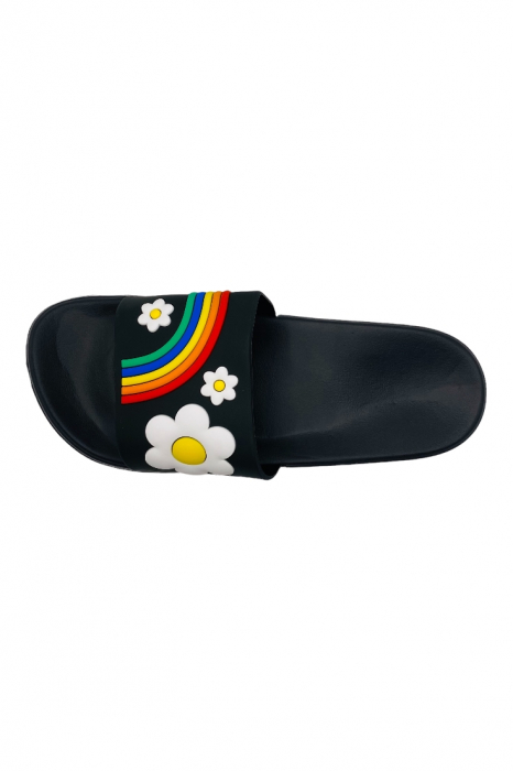 Papuci de piscina pentru dama cu imprimeu curcubeu, negru, marime 36, 22.5 centimetri [3]