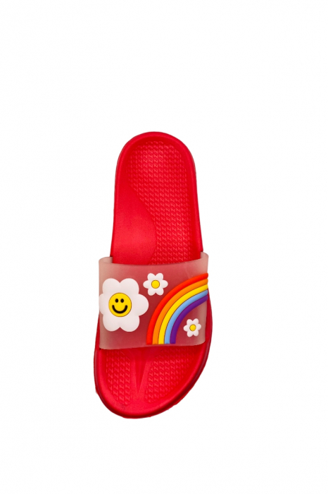 Papuci de piscina sau plaja pentru dama, TECOS, roșu cu imprimeu curcubeu, marime 36, 23 centimetri [5]