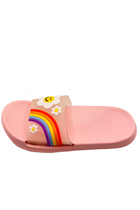 Papuci de piscina sau plaja pentru dama, TECOS, roz cu imprimeu curcubeu, marime 40, 25 centimetri [2]