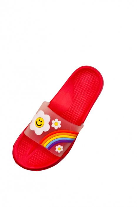 Papuci de piscina sau plaja pentru dama, TECOS, roșu cu imprimeu curcubeu, marime 36, 23 centimetri [6]