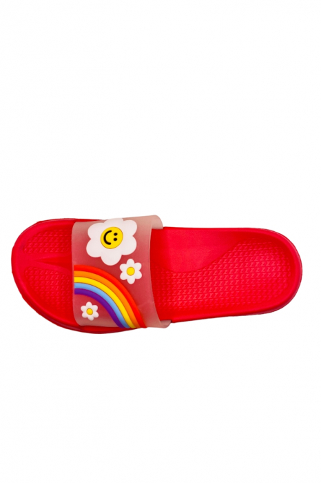 Papuci de piscina sau plaja pentru dama, TECOS, roșu cu imprimeu curcubeu, marime 36, 23 centimetri [4]