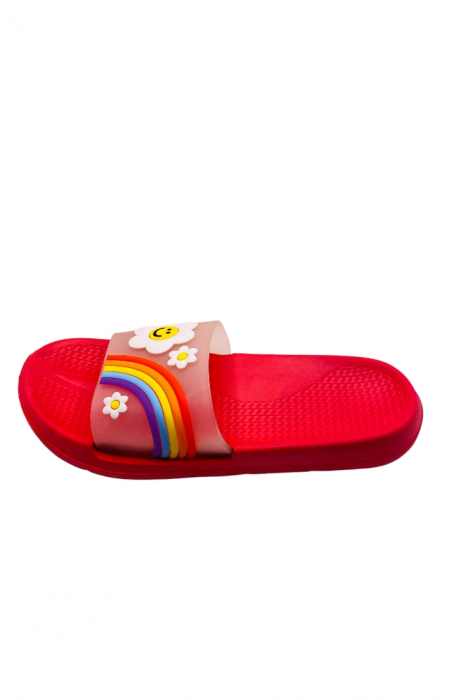 Papuci de piscina sau plaja pentru dama, TECOS, roșu cu imprimeu curcubeu, marime 36, 23 centimetri [2]