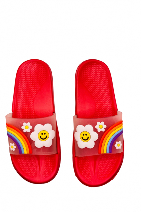Papuci de piscina sau plaja pentru dama, TECOS, roșu cu imprimeu curcubeu, marime 36, 23 centimetri [3]