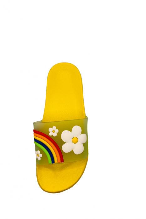 Papuci de piscina pentru dama cu imprimeu curcubeu, galben, marime 36, 23 centimetri [4]