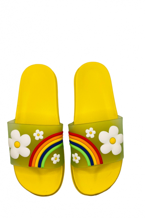 Papuci de piscina pentru dama cu imprimeu curcubeu, galben, marime 36, 23 centimetri [6]