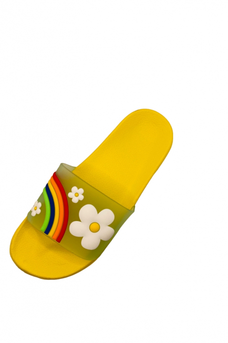 Papuci de piscina pentru dama cu imprimeu curcubeu, galben, marime 36, 23 centimetri [5]
