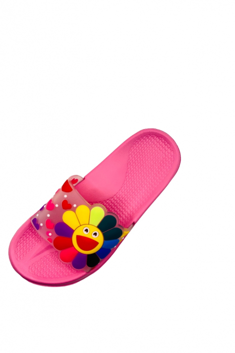 Papuci de piscina sau plaja pentru dama, TECOS, roz cu imprimeu floarea soarelui, marime 36, 23 centimetri [4]