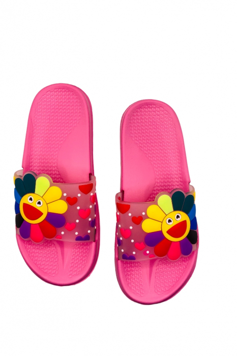 Papuci de piscina sau plaja pentru dama, TECOS, roz cu imprimeu floarea soarelui, marime 36, 23 centimetri [6]