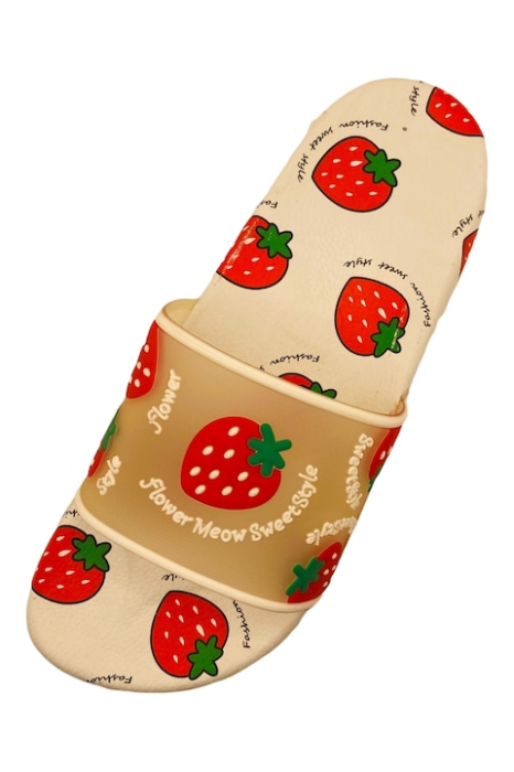 Papuci de plaja, albi, imprimeu cu capsuni, marime 36, 23.5 centimetri [4]