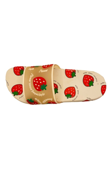 Papuci de plaja, albi, imprimeu cu capsuni, marime 36, 23.5 centimetri [3]