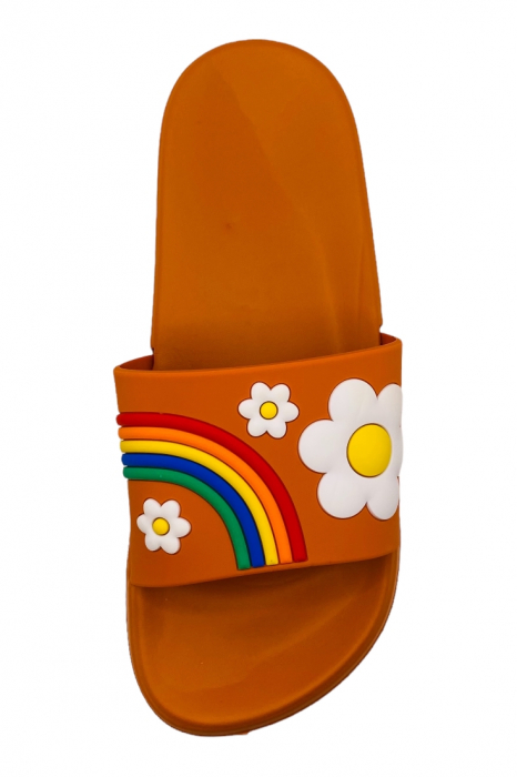 Papuci de piscina pentru dama cu imprimeu curcubeu, maro, marime 36, 22.5 centimetri [5]