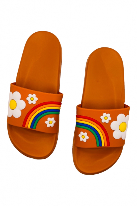 Papuci de piscina pentru dama cu imprimeu curcubeu, maro, marime 36, 22.5 centimetri [6]
