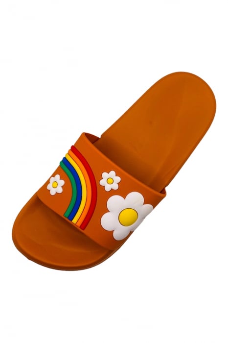 Papuci de piscina pentru dama cu imprimeu curcubeu, maro, marime 36, 22.5 centimetri [4]