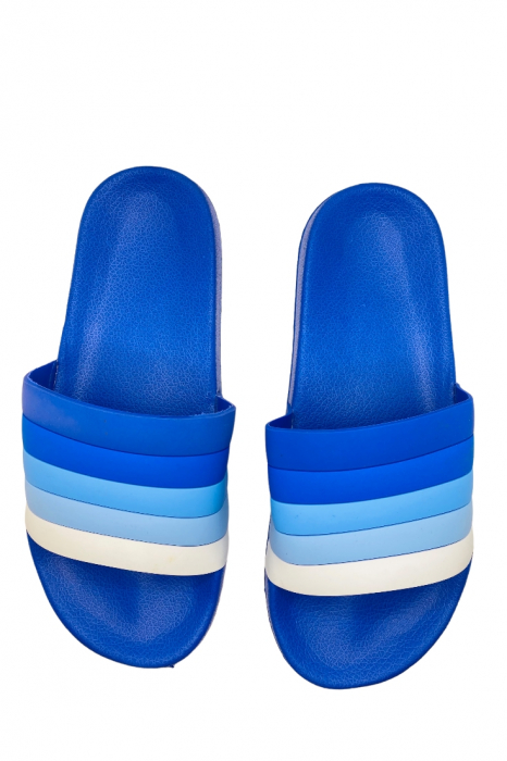 Papuci de plaja sau piscina pentru barbati, albastru deschis, marimea 40, 25 centimetri, bareta multicolora [4]
