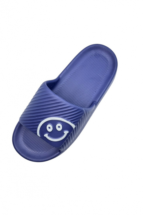 Papuci de plaja sau piscina pentru barbati, Tecos®, albastru, marimea 42-43, 27 centimetri, usori, confortabili, imprimeu HAPPY FACE [3]