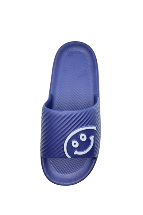 Papuci de plaja sau piscina pentru barbati, Tecos®, albastru, marimea 42-43, 27 centimetri, usori, confortabili, imprimeu HAPPY FACE [4]