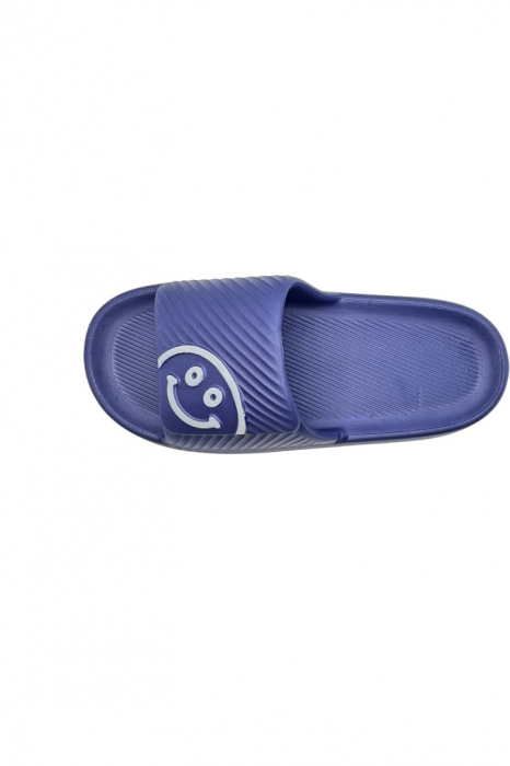 Papuci de plaja sau piscina pentru barbati, Tecos®, albastru, marimea 42-43, 27 centimetri, usori, confortabili, imprimeu HAPPY FACE [6]
