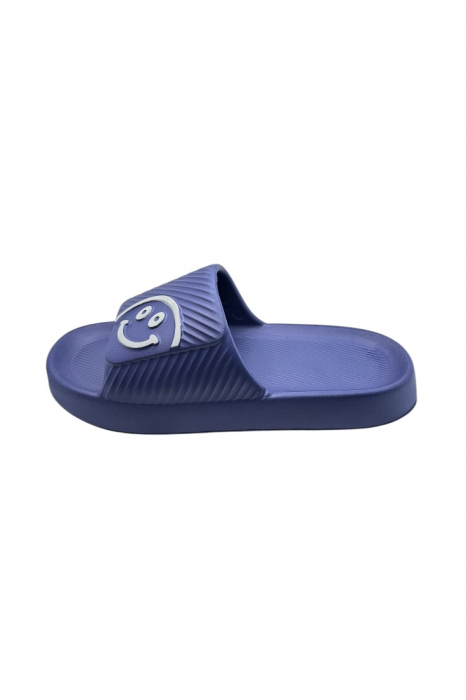 Papuci de plaja sau piscina pentru barbati, Tecos®, albastru, marimea 42-43, 27 centimetri, usori, confortabili, imprimeu HAPPY FACE [2]