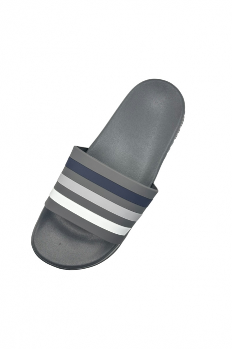 Papuci de plaja sau piscina pentru barbati, Tecos®, gri cu dungi, marimea 42, 26 centimetri,usori, confortabili, cu design modern [4]