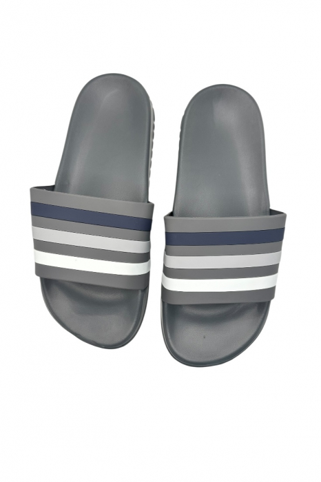 Papuci de plaja sau piscina pentru barbati, Tecos®, gri cu dungi, marimea 42, 26 centimetri,usori, confortabili, cu design modern [5]