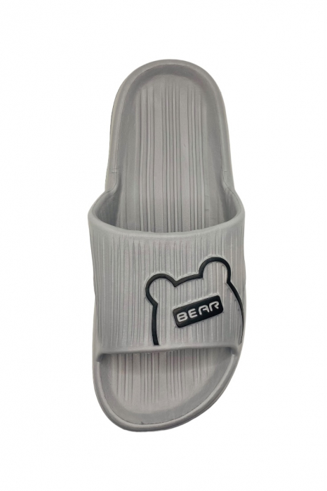 Papuci de plaja sau piscina pentru barbati, Tecos, gri, marime 40-41, 25.5 centimetri, foarte usori, imprimeu ursulet [3]