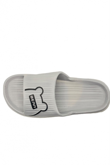Papuci de plaja sau piscina pentru barbati, Tecos, gri, marime 40-41, 25.5 centimetri, foarte usori, imprimeu ursulet [4]