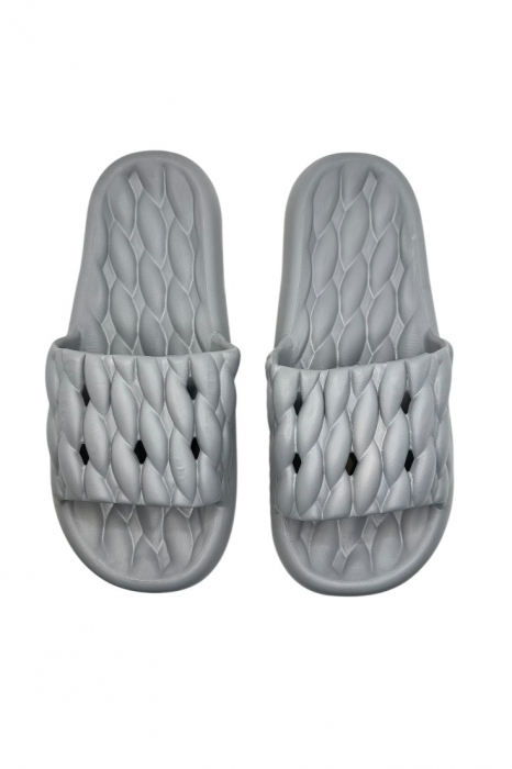 Papuci de plaja sau piscina pentru barbati, Tecos®, gri, marimea 40-41, 26 centimetri, usori, confortabili, aspect impletit [4]