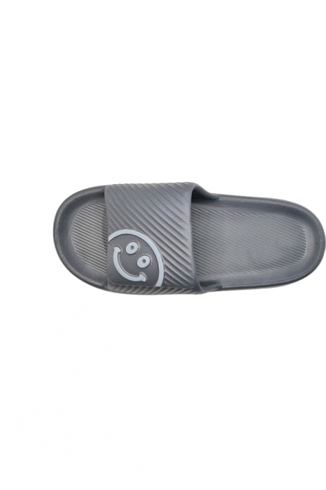 Papuci de plaja sau piscina pentru barbati, Tecos®, gri, marimea 42-43, 27 centimetri, usori, confortabili, imprimeu HAPPY FACE [4]